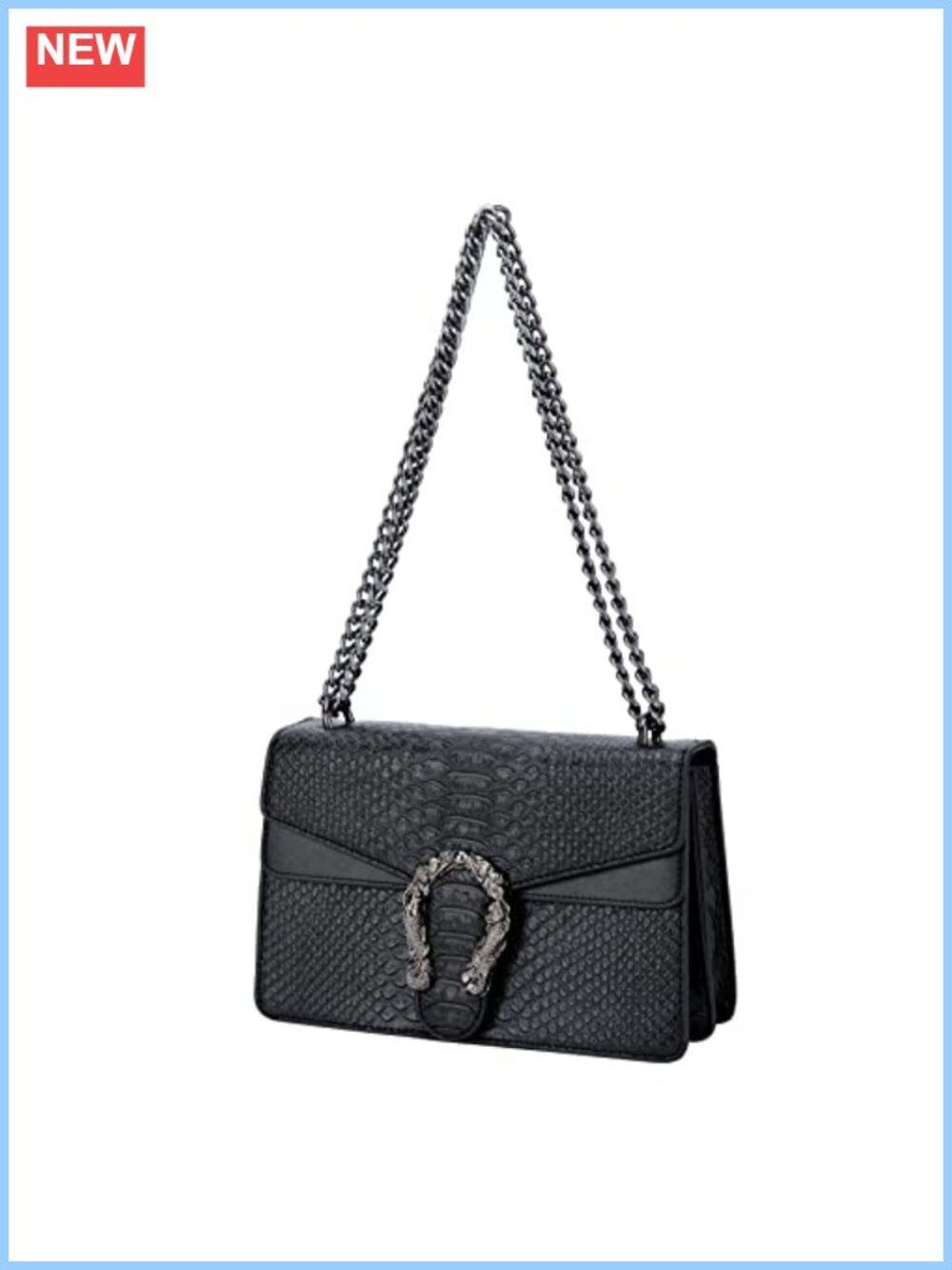 Faux Leather Crossbody Bag Snake Print Chain Purse Square Satchel Handbag